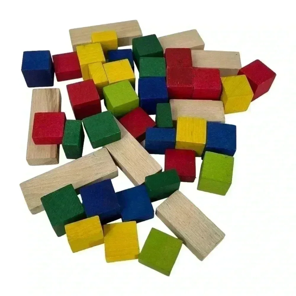WOODEN BUILDING BLOCK HAND PAINTED NON TOXIC PAINT HANDMADE MULTI COLORED TOY